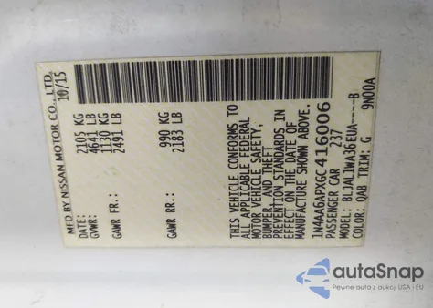 2016 Nissan Maxima 3.5 Sr z USA, uszkodzony, nr VIN 1N4AA6APXGC416006